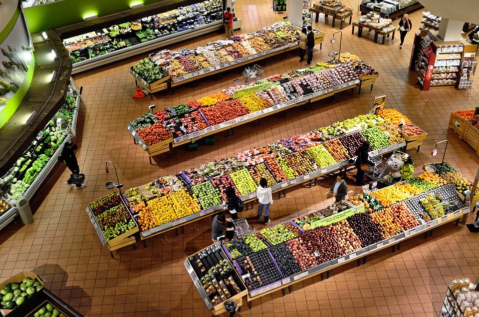 Rewe Gemüseregale Gemüseabteilung aus der Vogelperspektive